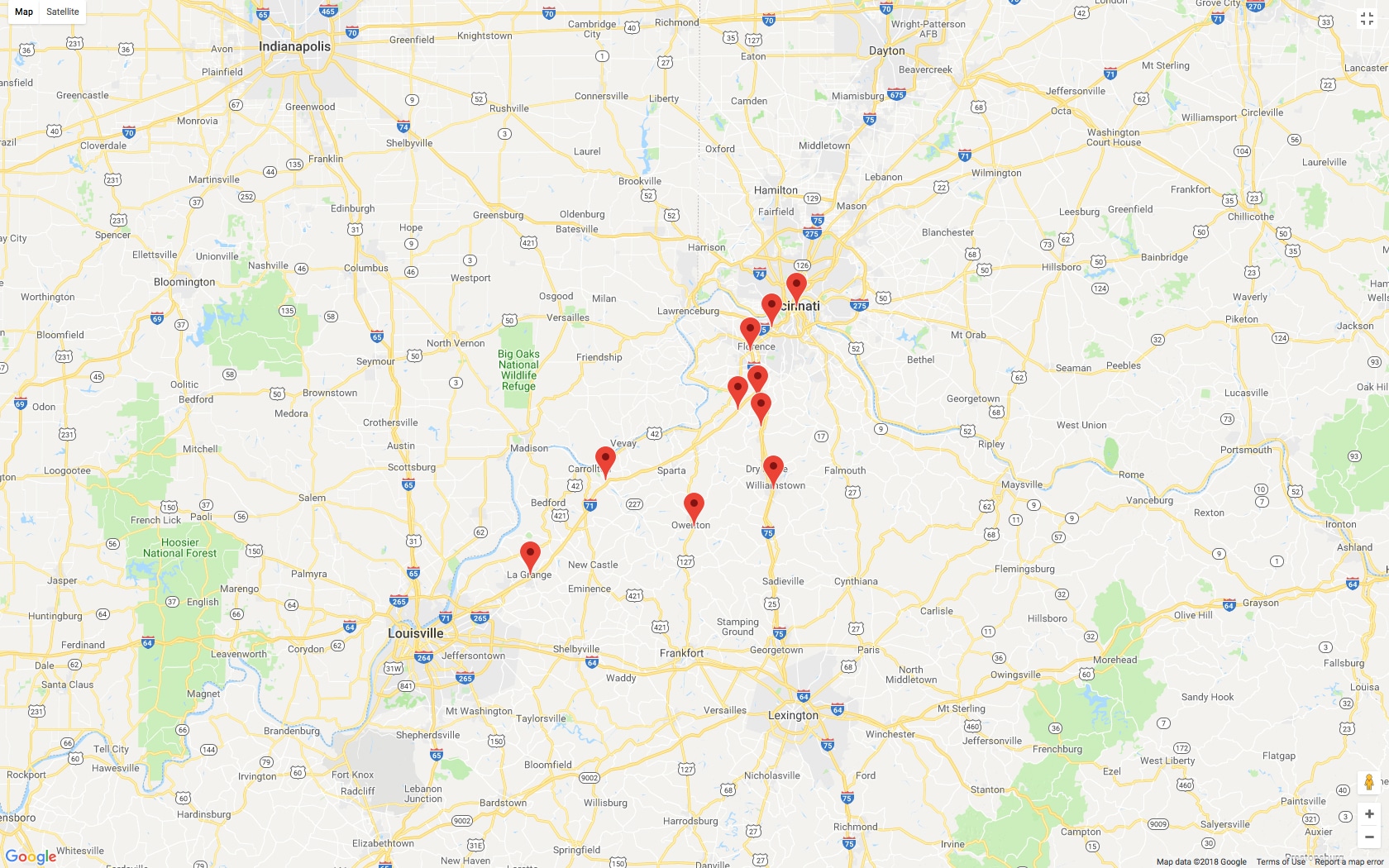 Map of HOP Shop locations in Kentucky
