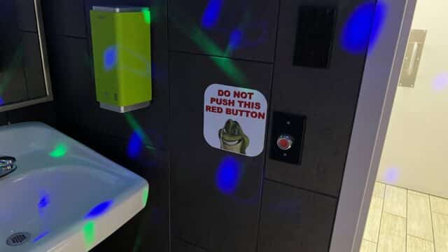 Pressing the Big Red Button in the Restroom, push-button, I wouldn't  leave that restroom 😂 😂, By UNILAD